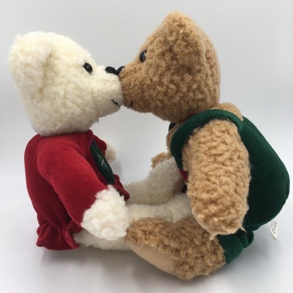 Hallmark KISS KISS Stuffed Plush BEARS, Magnetic Lips Connecting Hands ADORABLE - Picture 1 of 8